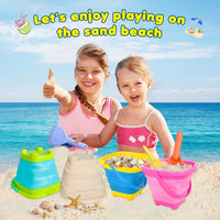Xgunion collapsible beach sand buckets 3 pack with shovel, rake, scoop and mesh bag - view 6
