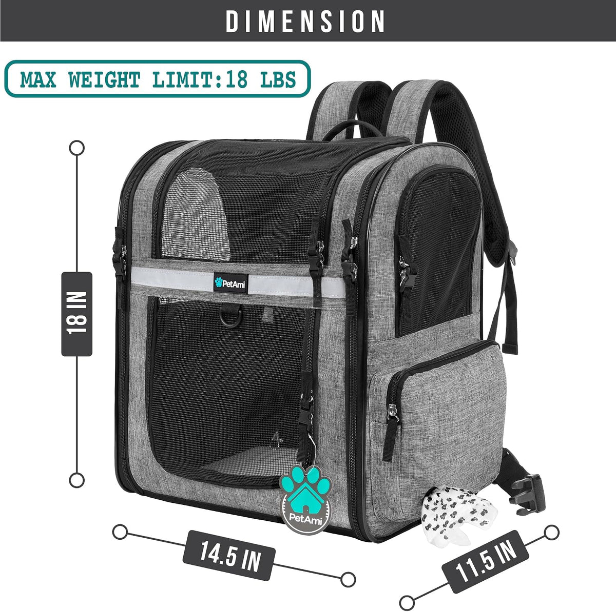 PetAmi Dog Backpack Carrier, 4-Way Entry Ventilated - Heather Grey - image 2