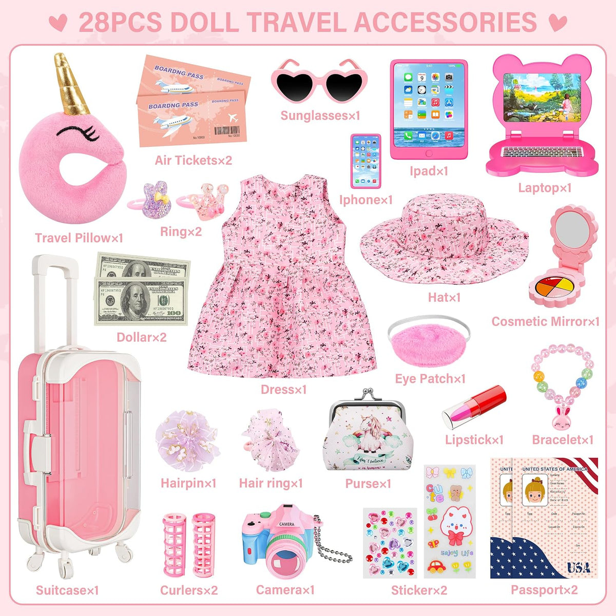ZJYY 28 Pcs Doll Suitcase Travel Sets - image 2