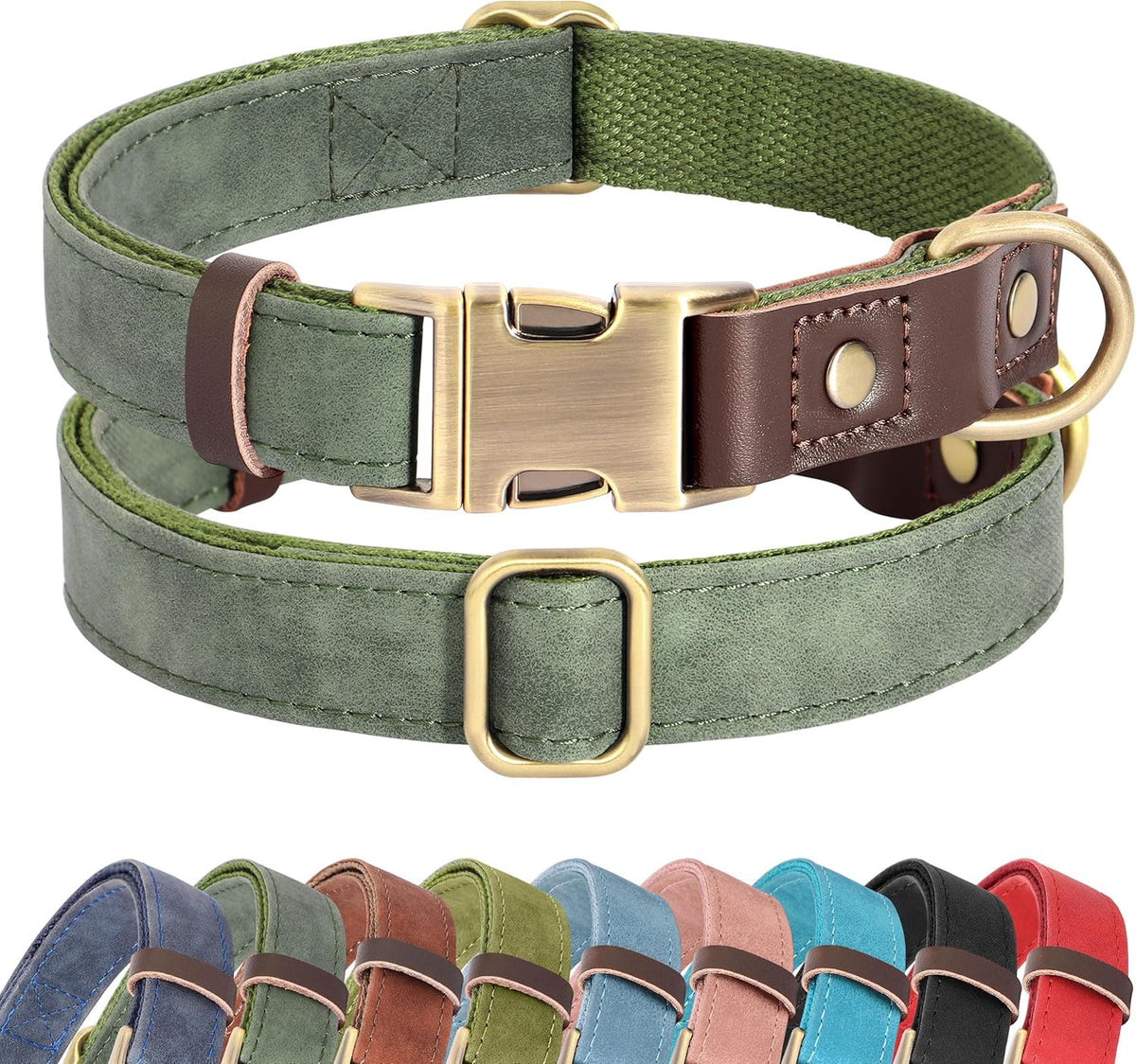 PU Leather Dog Collar for Small Dogs Puppy, Soft Lining, Green S – Essentials for Dogs - Green / L: Neck 16-23", Width 1"