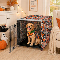 Explore Land Dog Crate Cover - Orange Dog Grid / 36.0"L x 23.0"W x 25.0"H