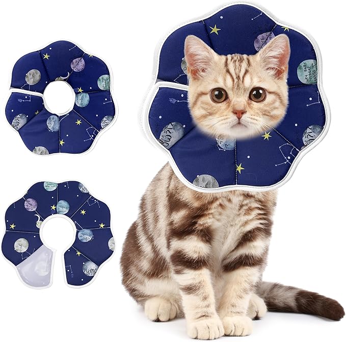 Soft Adjustable Cat Cone Collar, Comfortable Recovery Collar for Cats After Surgery (Blue, Large)