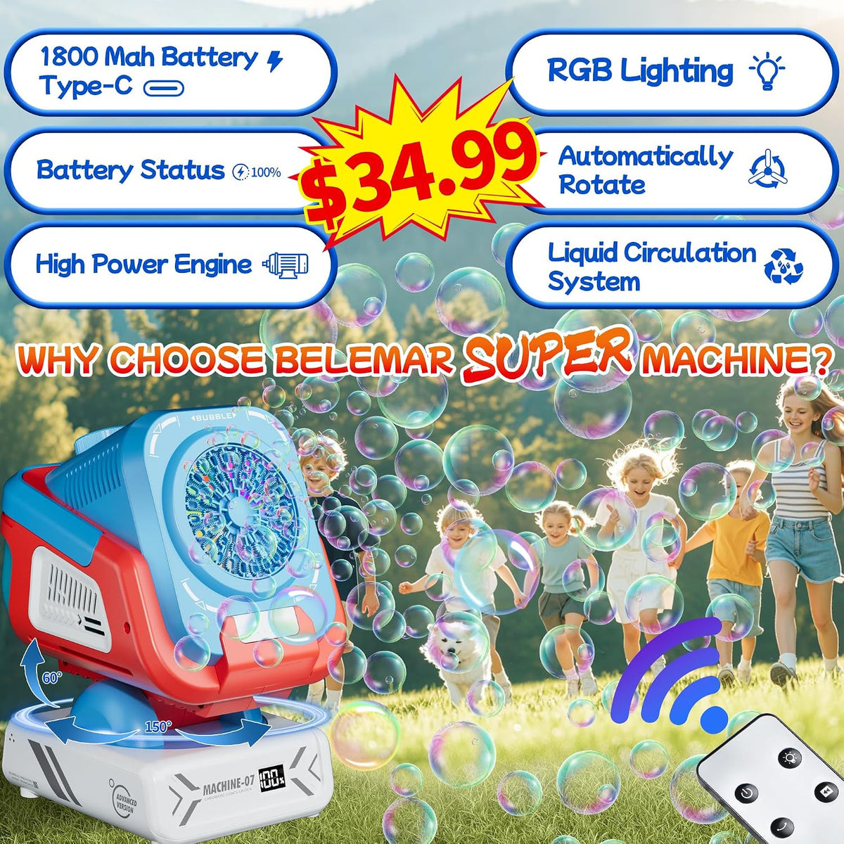 Upgraded Bubble Machine Outdoor Toys for Kids & Wedding Party – Fun for Kids & Family - Blue - image 2