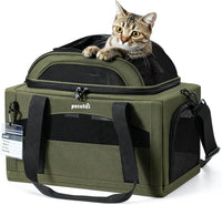 Pecute Expandable Airline Approved Pet Carrier for Cats & Dogs - Dark Green / Top Expandable