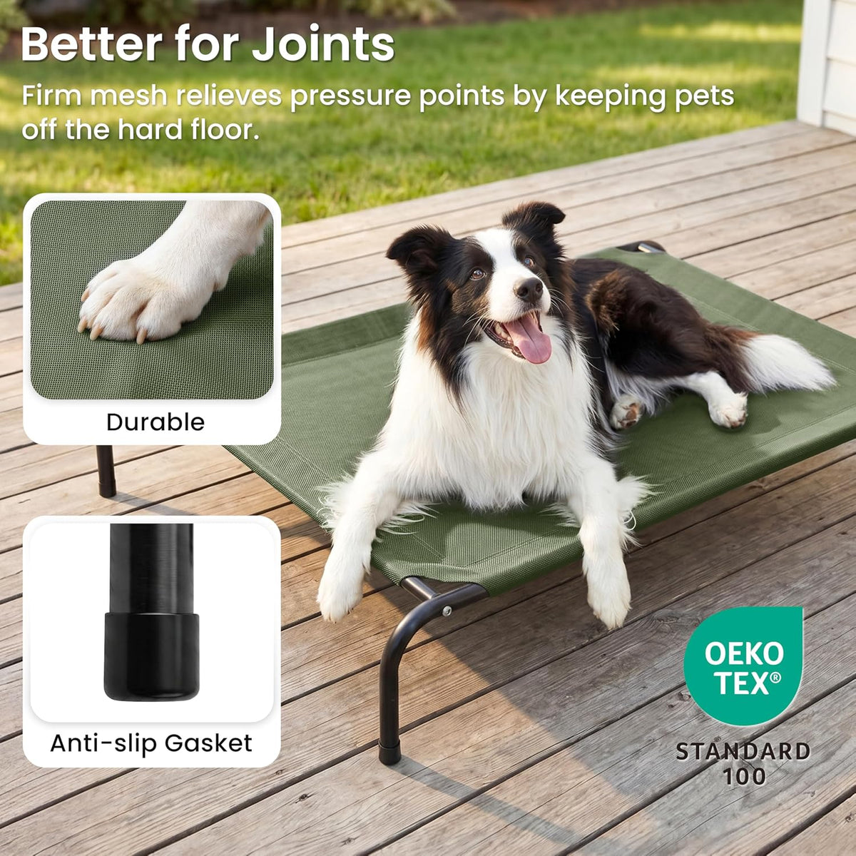 Love's cabin Elevated Cooling Dog Bed for Large Dogs - Olive Green / 48" X 35.5" X 8" - image 4