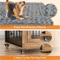 Lulive Dog Crate Furniture Set of 2, Dog Kennel Indoor Double Doors Wooden Dog Cage, 32'' Heavy Duty Dog Crate with Cushion & Wheels, End Table Pet House Chew-Resistant Up to 45 lb, Rustic Brown