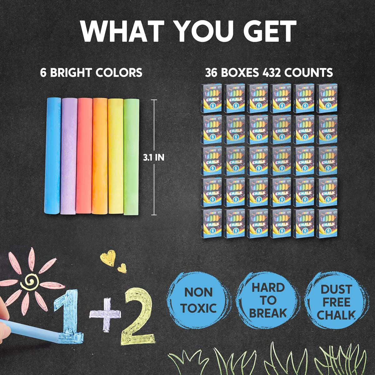 JOYIN mini sidewalk chalk set for kids, 36 boxes in 6 bright colors - view 6