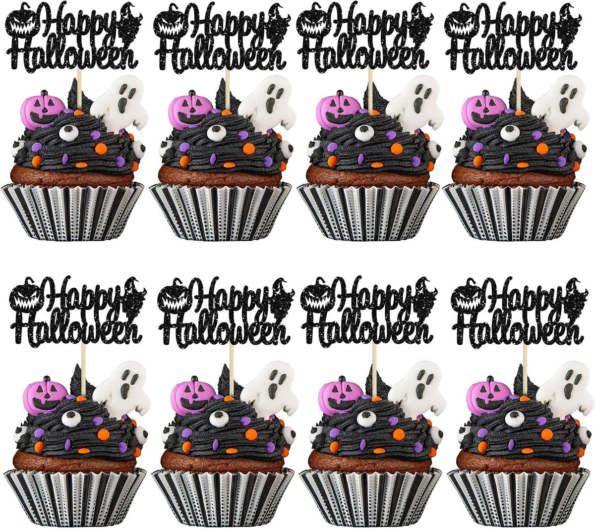 Gyufise Halloween baby shower cupcake toppers with Oh Baby ghost designs on picks
