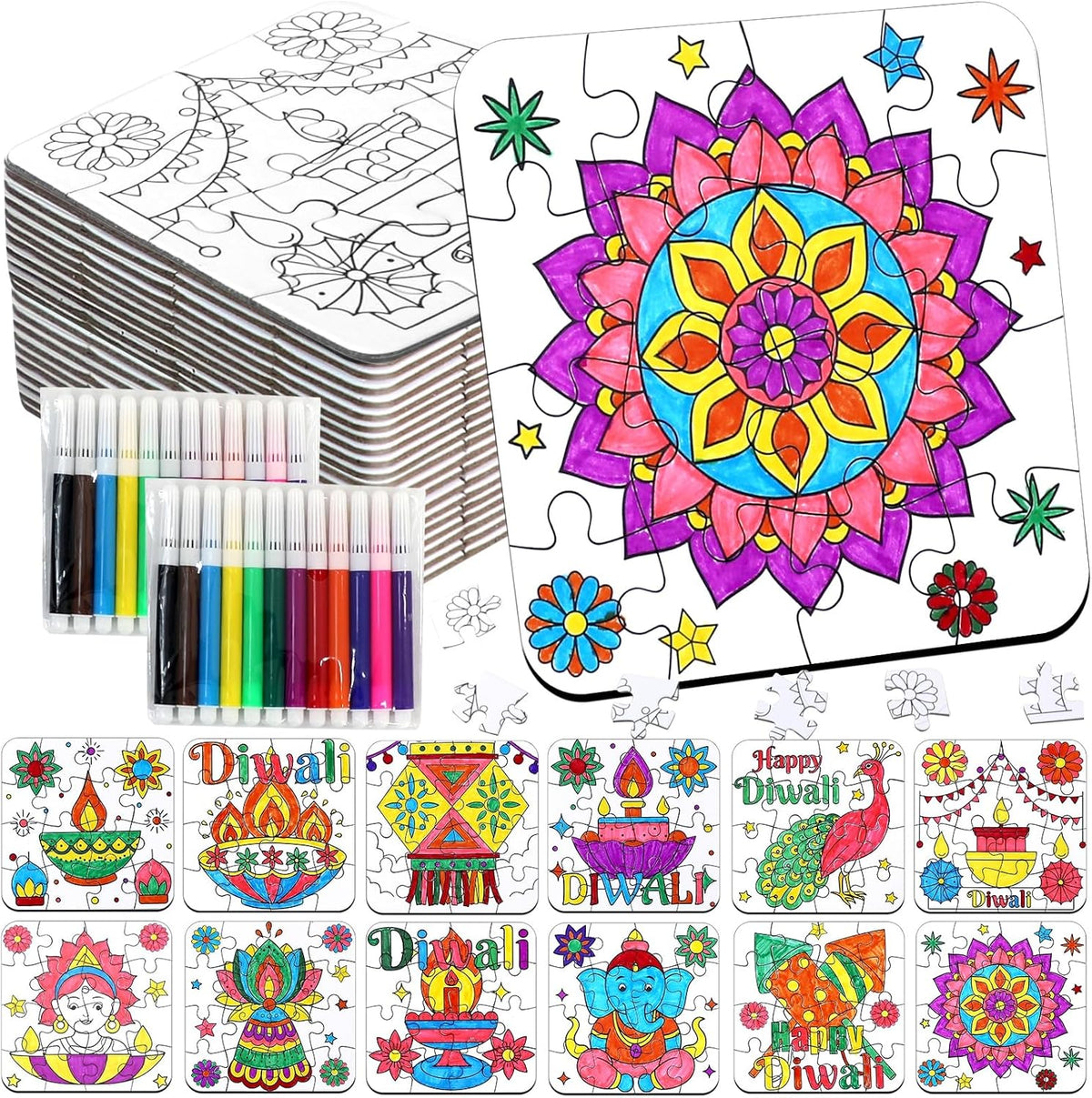 MUOUAKATE Christian Halloween crafts for kids, 24 blank coloring puzzle sets