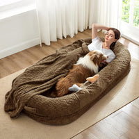 Orthopedic Human Dog Bed, with Faux Fur Washable Cover, Blanket - Brown / Human Dog Bed (72x40x10)