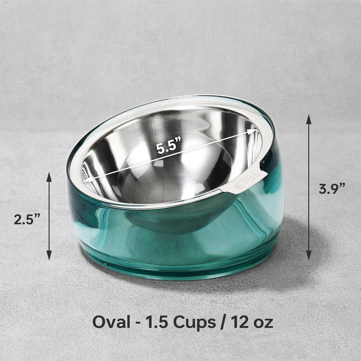 Felli Pet Oblik Acrylic Raised Dog Food Water Bowl Stainless Steel - Classic / 1.5 Cups Oval Dish - image 4