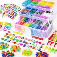 INSCRAFT 17500+ Rubber Loom Bands with 3 Layer Pink Container - Transparent