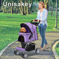 Unisakey Foldable 4-Wheel Pet Stroller for Dogs Cats 10-33lbs - Purple - image 2