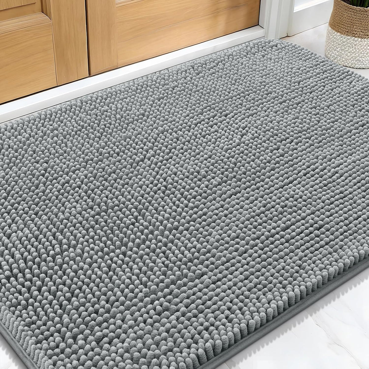 OLANLY 30x20 chenille dog door mat for muddy paws with non-slip backing