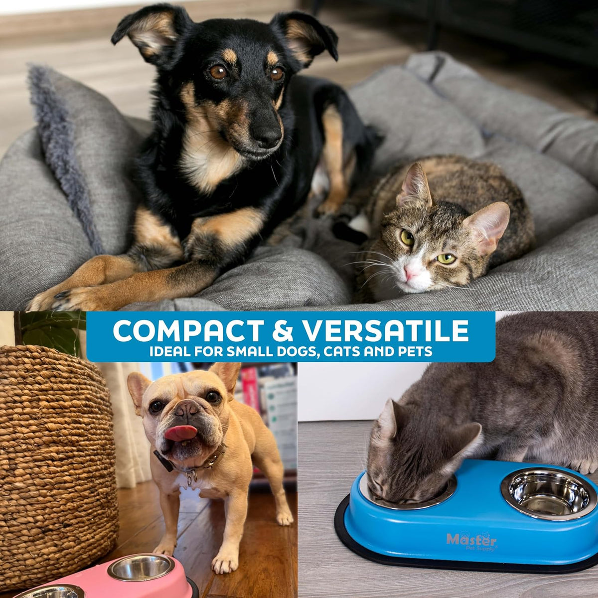 Master Pet Supply Double Dog Bowls Set with Elevated Base Black Velvet – Essentials for Dogs - Hyper Pink - image 4