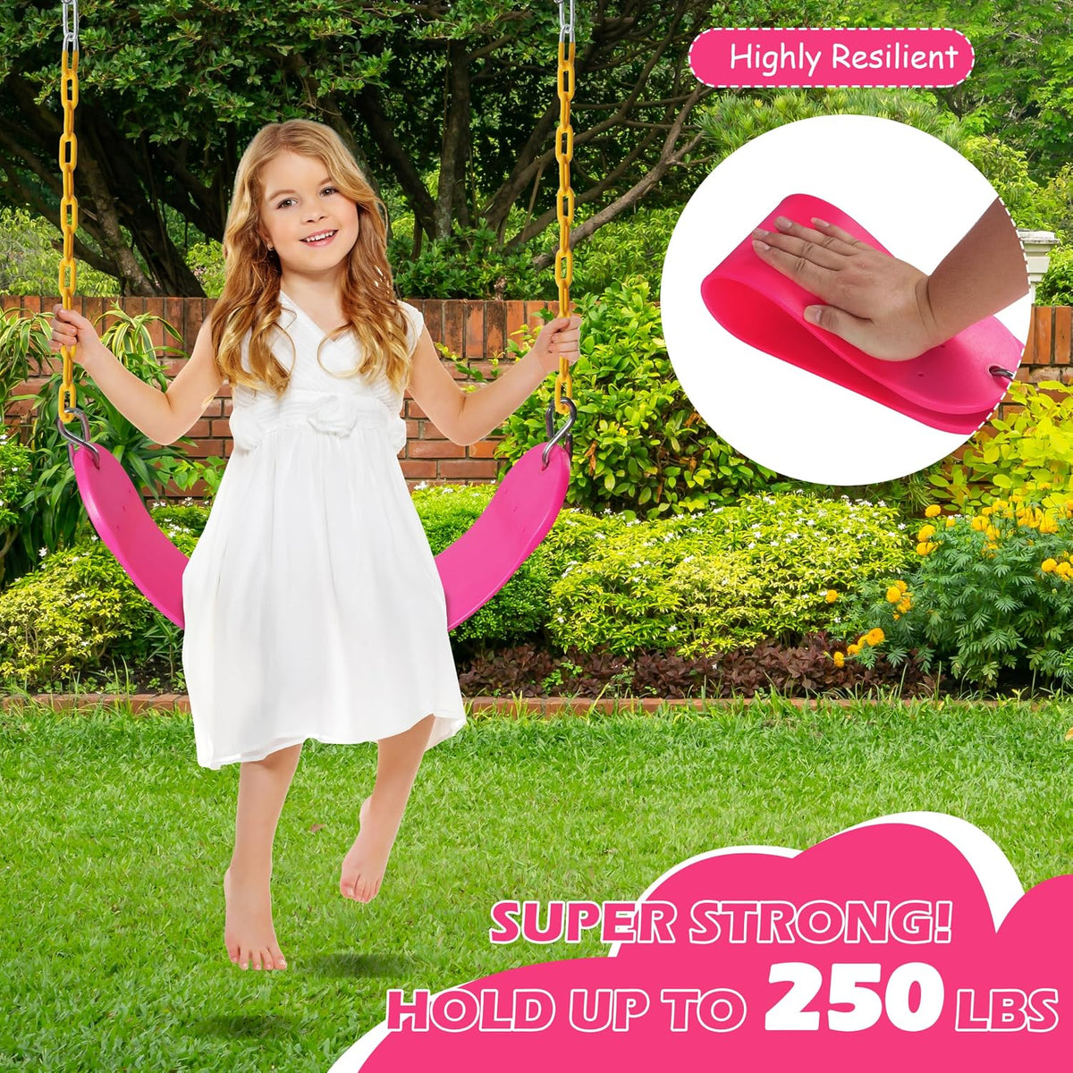 Sunnyglade 2PCS Swings Seats Heavy Duty with 66" Chain Support 250lb - Pink / 2 - image 4