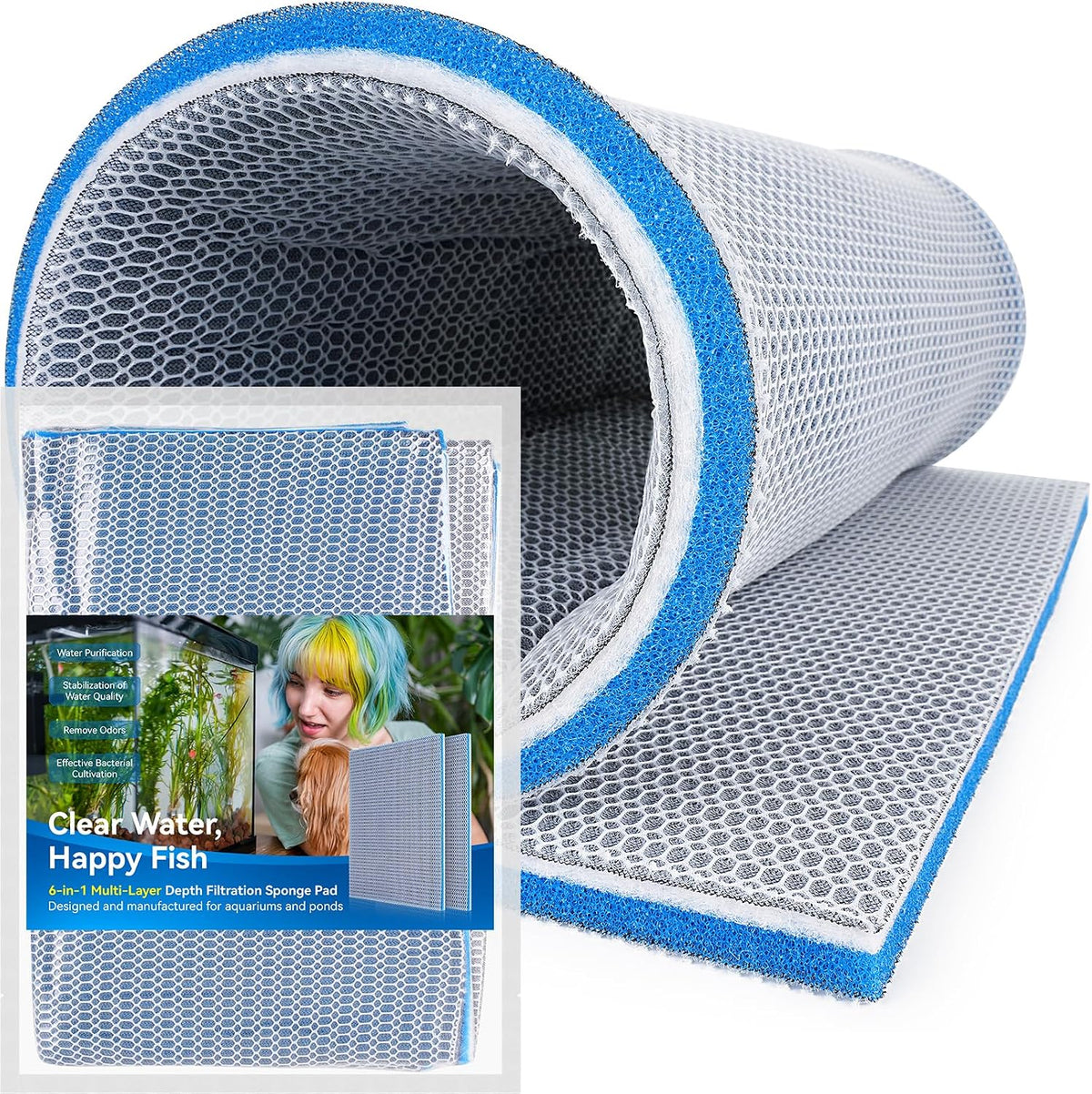 8-Layer Fast-Acting Aquarium Filter Pad - 23.62"x15.75"x0.6" (1 Pack)
