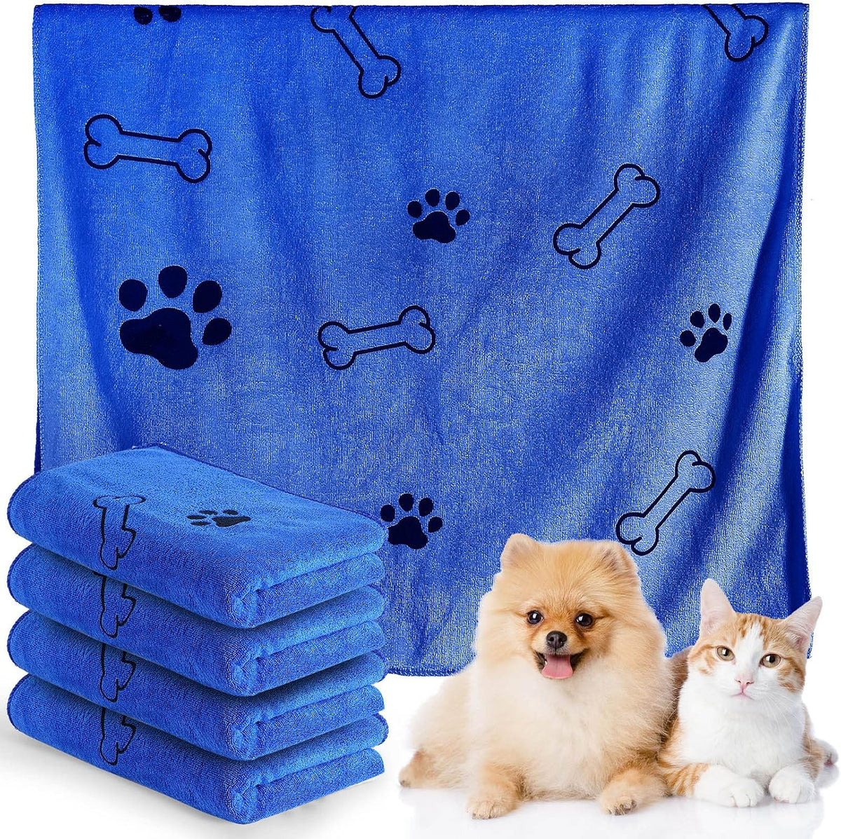 Chumia 4 Pcs Dog Towels for Drying Dog Puppy Bulk Microfiber - 24 x 40 Inch / Dark Blue