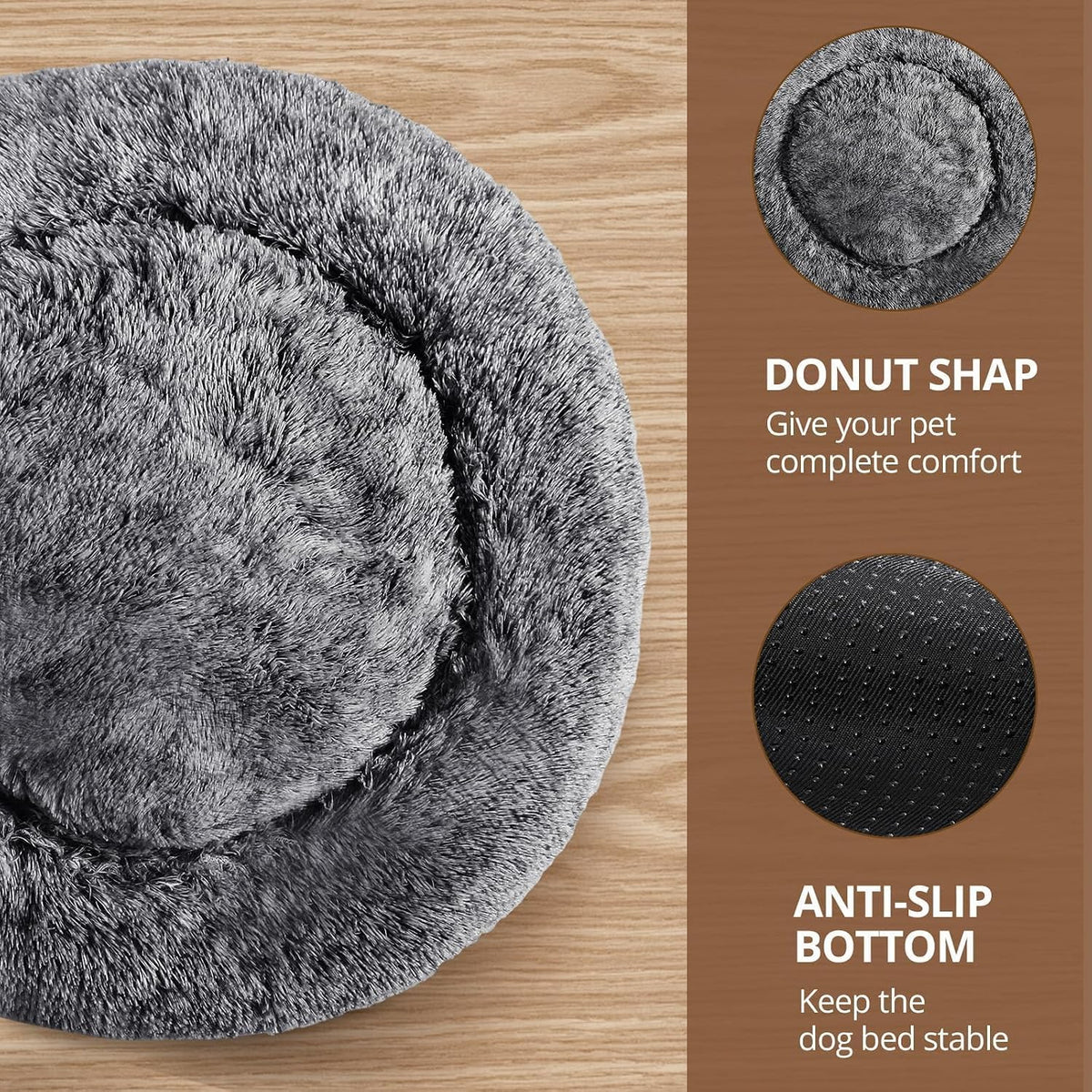 JOLLYVOGUE Small Dog Bed, Calming Dog Beds for Small Dogs & Indoor Cats - 20 Inches Donut Washable - Dark Grey / 31.0"L x 31.0"W x 8.0"Th - image 3