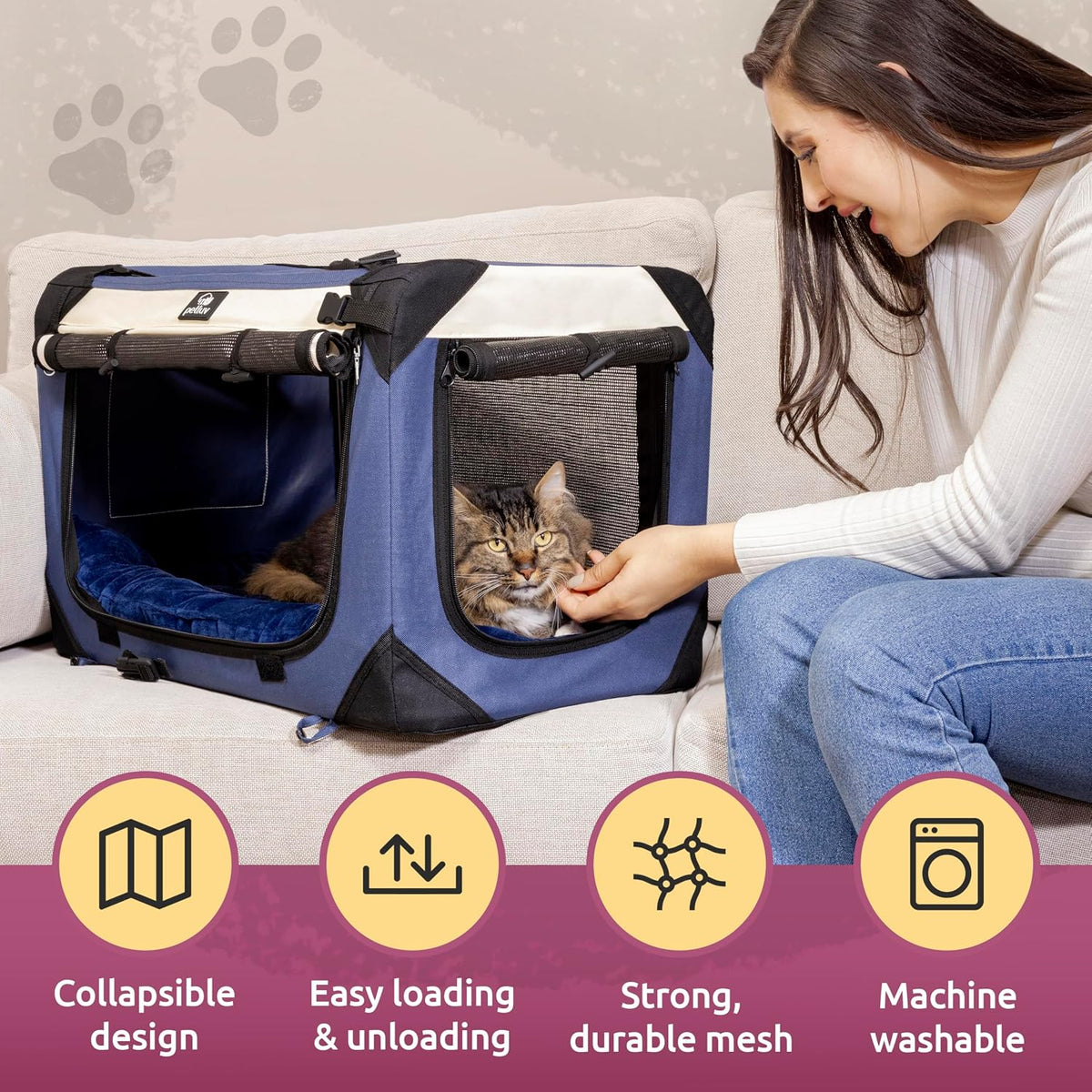 Cat & Dog Pet Carrier, Fits 2 Cats or Medium Dog Comfortably - Navy / Medium - image 4