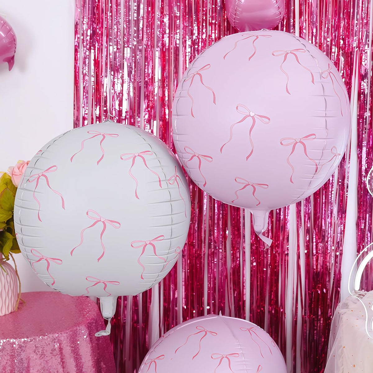 12PCS Iridescent Round Foil Balloons 22" 15" 10" Large Holographic - 22inch Pink Gray Bow Print - image 3
