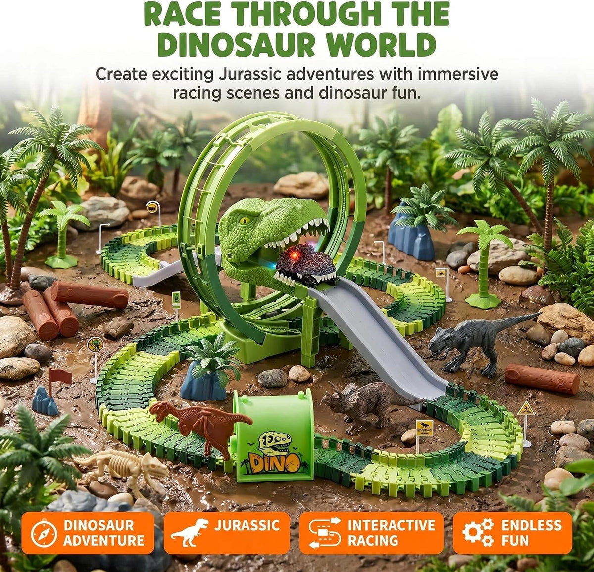 Dinosaur Race Track Toys for Boys 3-5 - T-Rex Giant Loop Dinosaur Race Track Set - image 3
