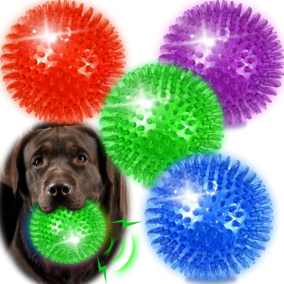 6 Pack 2.5" Light Up Squeaky Dog Balls - 4.5 Set of 4