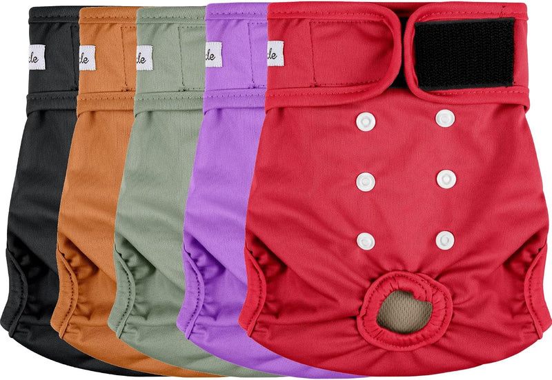 Female Dog Diapers 5Pcs - Premium Reusable Diapers for Doggie in Heat - Highly Absorbent Dog - X-Large / Red, Purple, Brown, Gray&Black