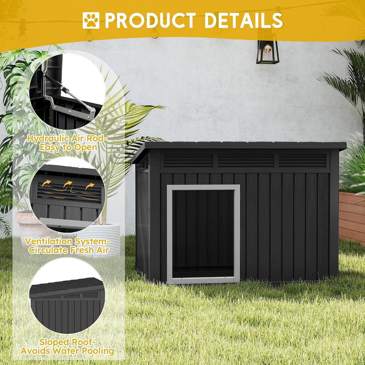 Fancyango Outdoor Dog House for Large Dogs - Matte Black / 43" L x 33" W x 32" H - image 2