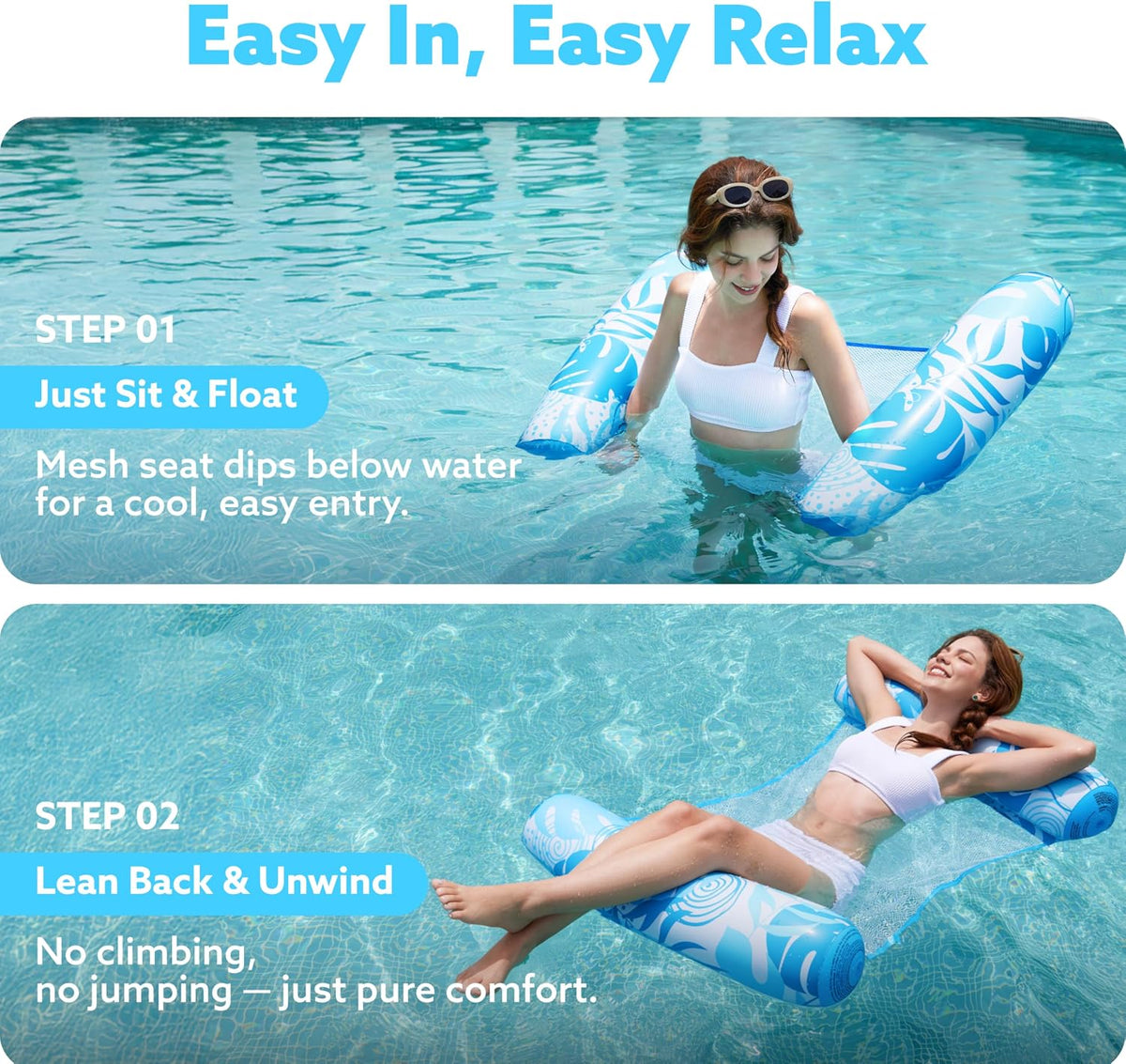 SLOOSH 2 Packs Hammock Pool Floats Adults - Tropical Leaves-Blue,Pink - image 4