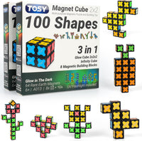 TOSY Magnet Cube 2x2, 8 Blocks, Glowing, UV Flashlight - Cube 2x2x2 (2-pack)