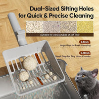 Large Cat Litter Scoop, Heavy-Duty Litter Scoop with Dual Sifting Holes for Fast & Fine Clumping, Kitty Litter Scooper with Long Handle & Easy-to-Hang Hook for Litter Box