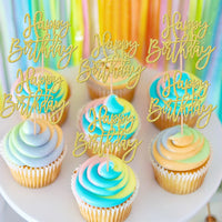 24 PCS Happy Birthday Cupcake Toppers Glitter Picks for Celebrating - Gold - image 4