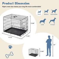 Single Door Dog Cage - Durable Metal Pet Kennel, Secure Lock, Collapsible Design, Removable Tray For Easy Cleaning, Port