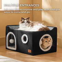 Bedsure Cat House Bed for Indoor Cats with Fluffy Ball and Scratch Pad - Black / Widen - image 2
