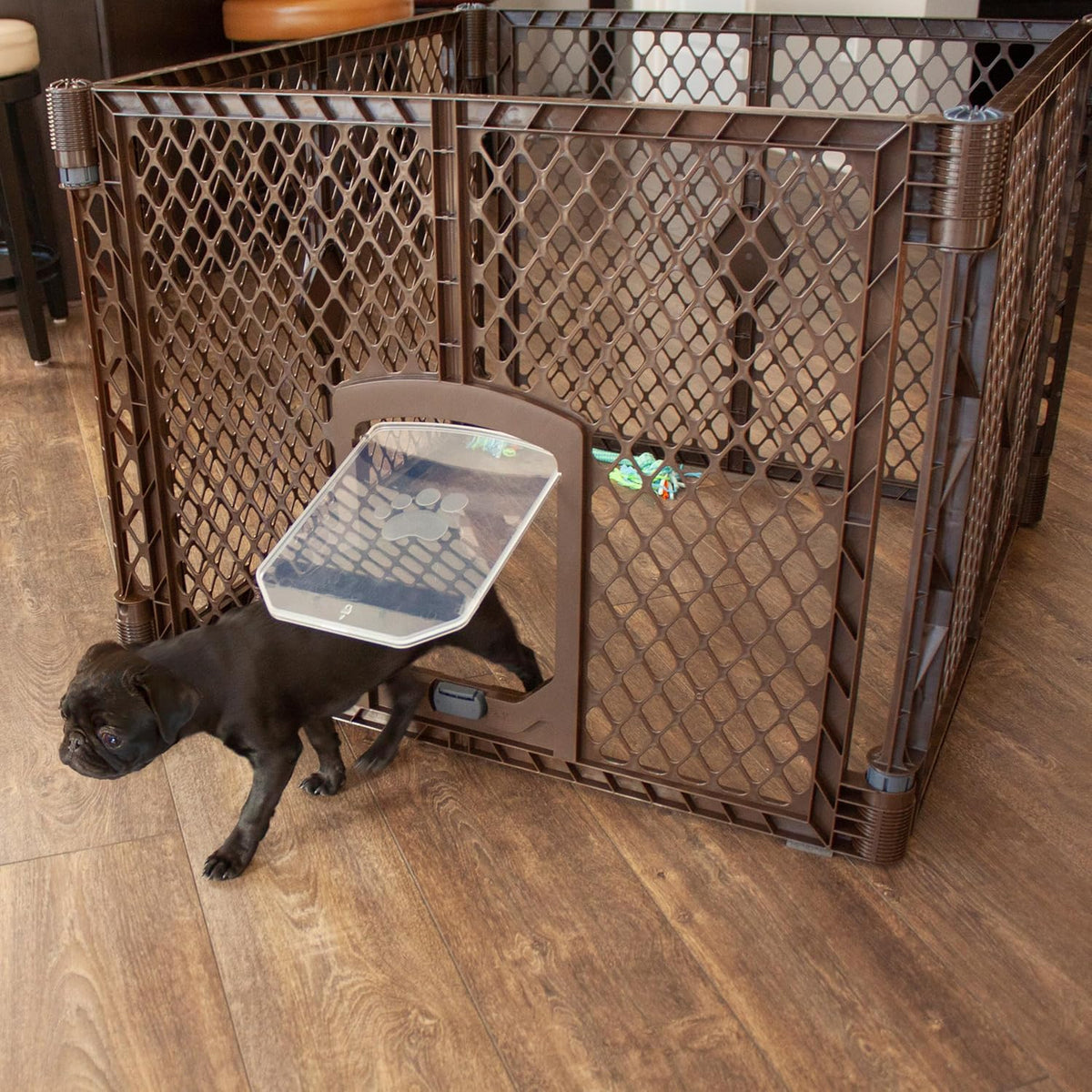 MyPet North States Petyard Plus: 3 Ft. Wide Folding Dog Playpen - 4-Panel / Small Pet Door / Brown - image 2
