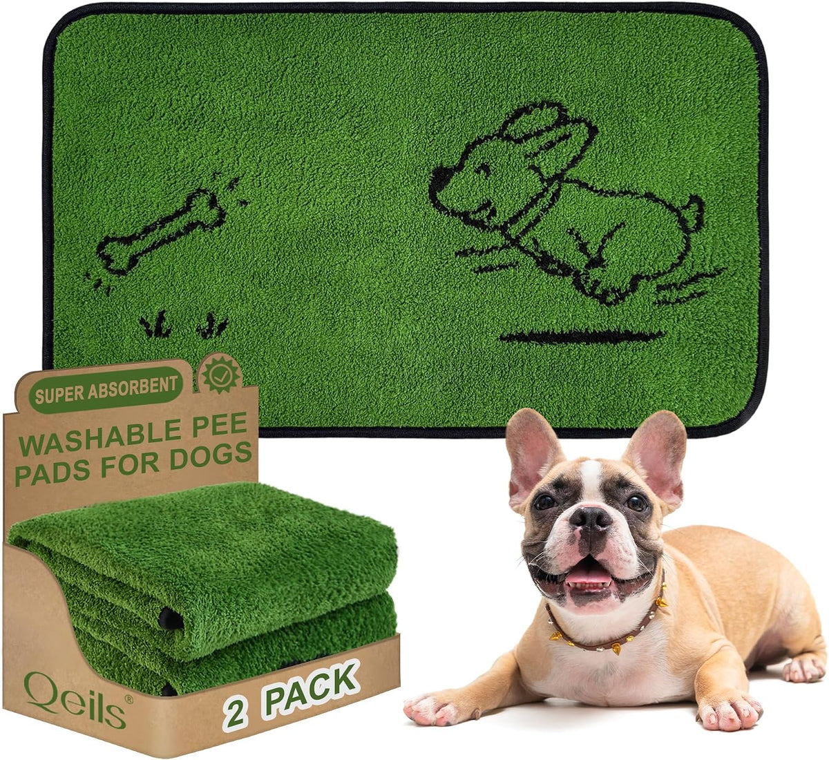 Reusable Puppy Pads, Washable Pee Pads for Dogs 18" x 24" 2 Pack - Bone-Polyester / 18"x30"(Pack of 2)