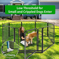 Dog Playpen Outdoor Extra Wide 8 Panels Heavy Duty Dog Fence 32" Height Anti-Rust with Doors Portable for RV Camping Yard, Total 21FT, 35 Sq.ft, Snowy Black