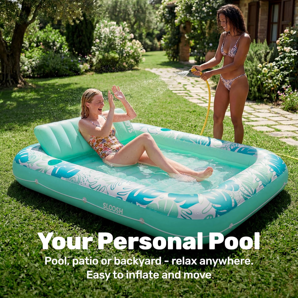 SLOOSH Inflatable Tanning Pool Lounger Float - Cyan White / X-Large - image 3