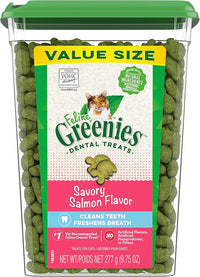 Greenies Feline Adult Dental Cat Treats, Savory Salmon Flavor, 9.75 oz. Tub