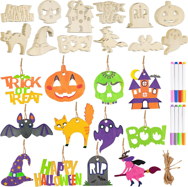 JOYIN 36 Pcs Halloween Craft Wooden Painting Kit - 36