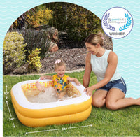 3-in-1 Inflatable Baby Pool, Safety Secure Grip Handles - 34" Square Orange Burst - image 2
