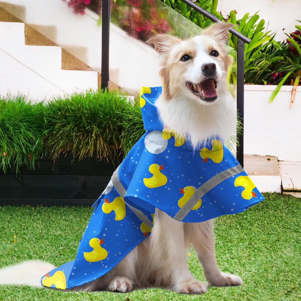 Large Dog Raincoat Adjustable Pet Water Proof Clothes Lightweight - Blue Duck / Medium (Pack of 1) - image 3