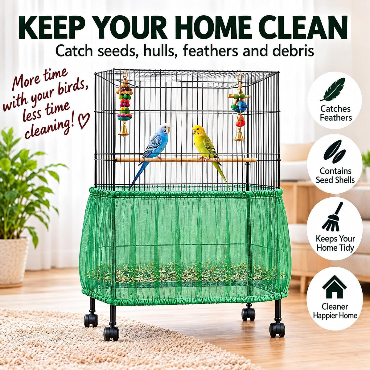 Bird Cage Net Cover Seed Catcher - Green / 118 x 15 Inch/ 300 x 37 cm - image 4