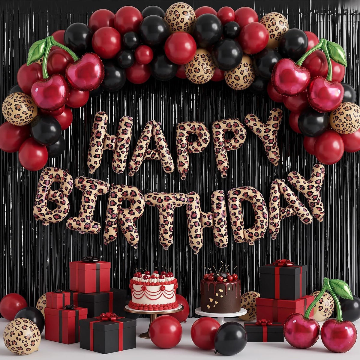 TONIFUL 16 Inch Black Happy Birthday Balloons Banner Decorations - Leopard Print - image 3