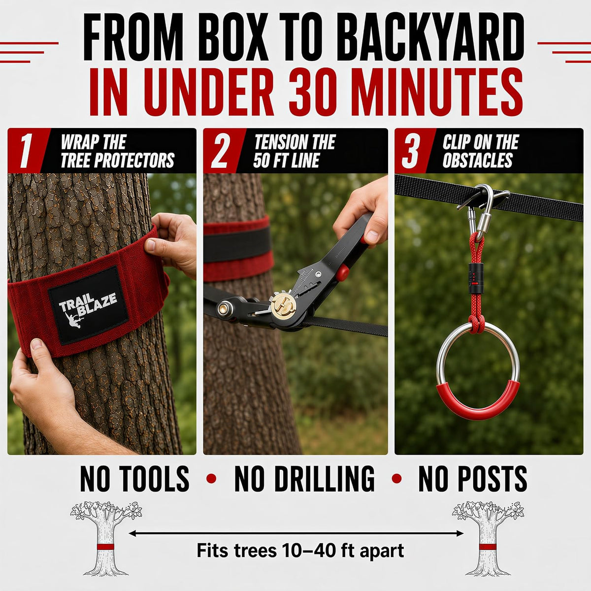 Ninja Warrior Obstacle Course Kids Outside - Red / 50ft Single Line Kit – 8 Obstacles - image 4