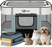 Siedihit 31" Dog Playpen, Cat Puppy Pen - Small / Grey with Pad