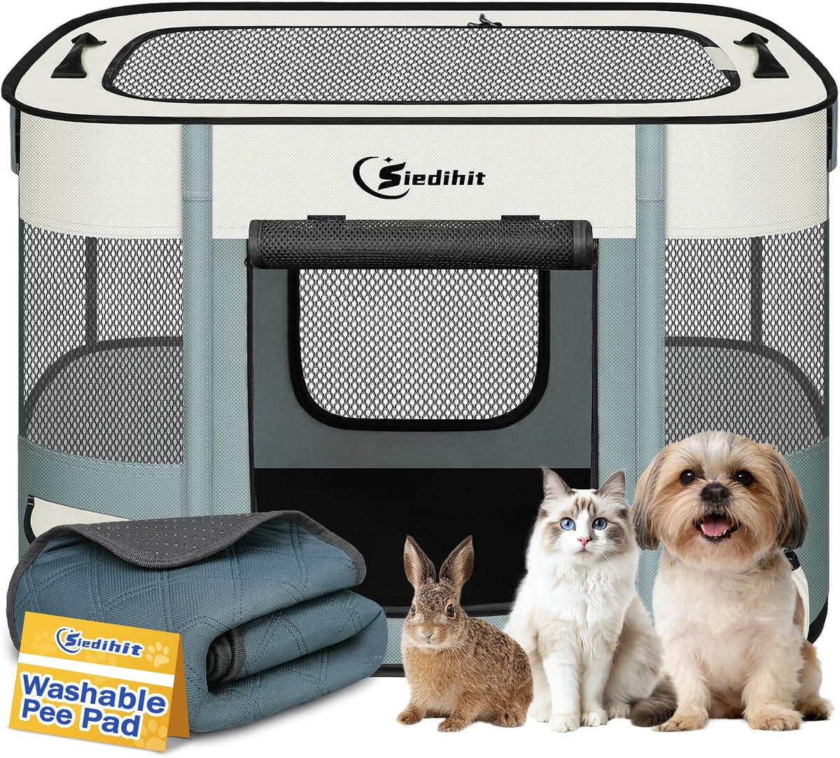 Siedihit 31" Dog Playpen, Cat Puppy Pen - Small / Grey with Pad