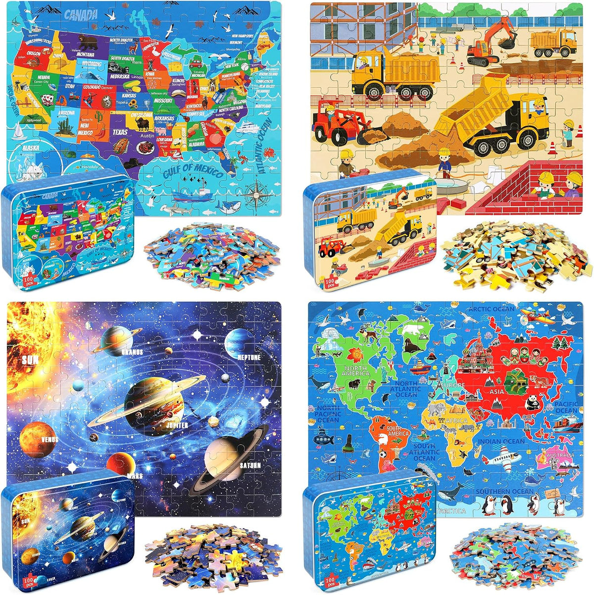 LELEMON Halloween jigsaw puzzle for kids with pumpkins and bats in tin box