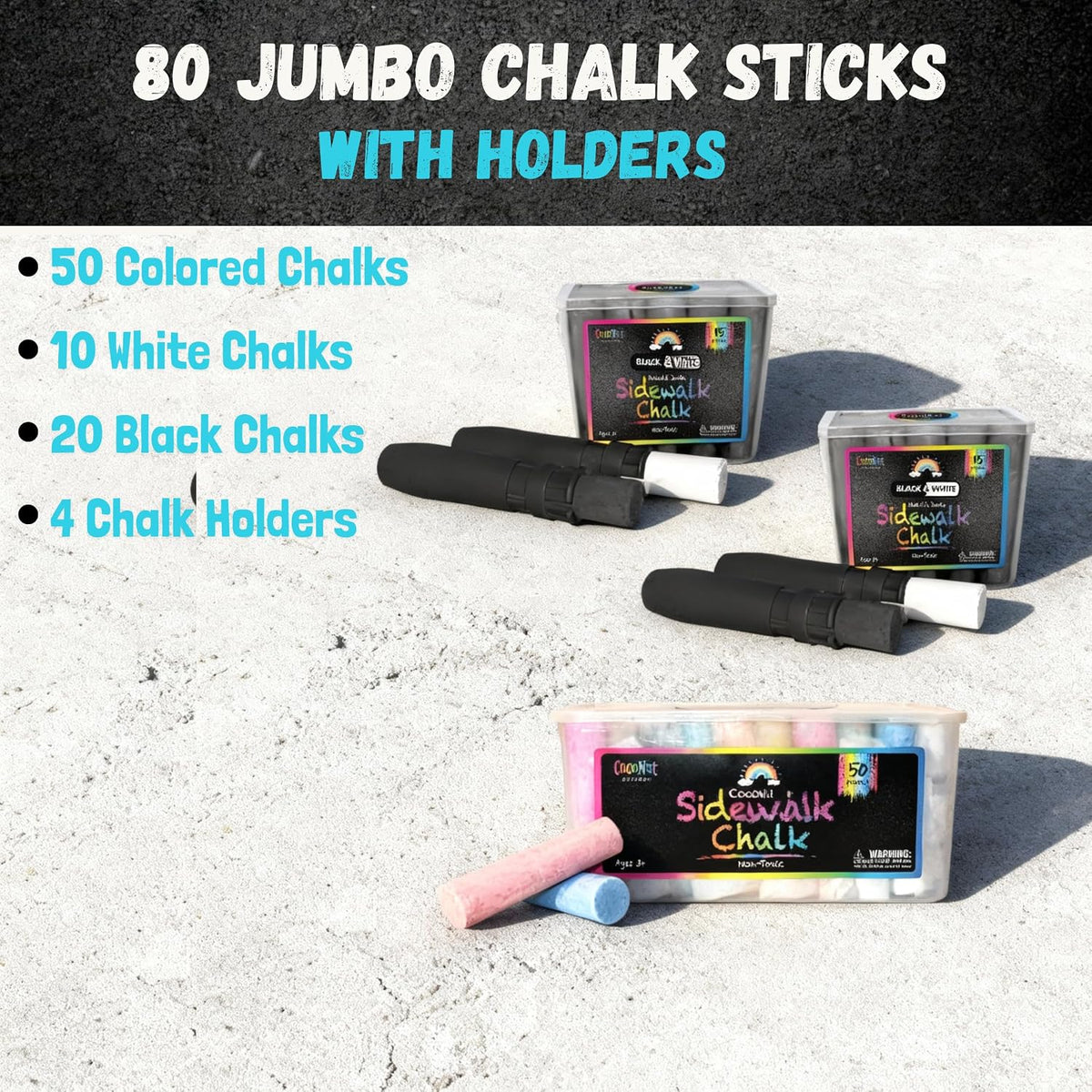 CocoNut Outdoor jumbo sidewalk chalk bucket with 40 thick chalk sticks in 7 colors - view 23